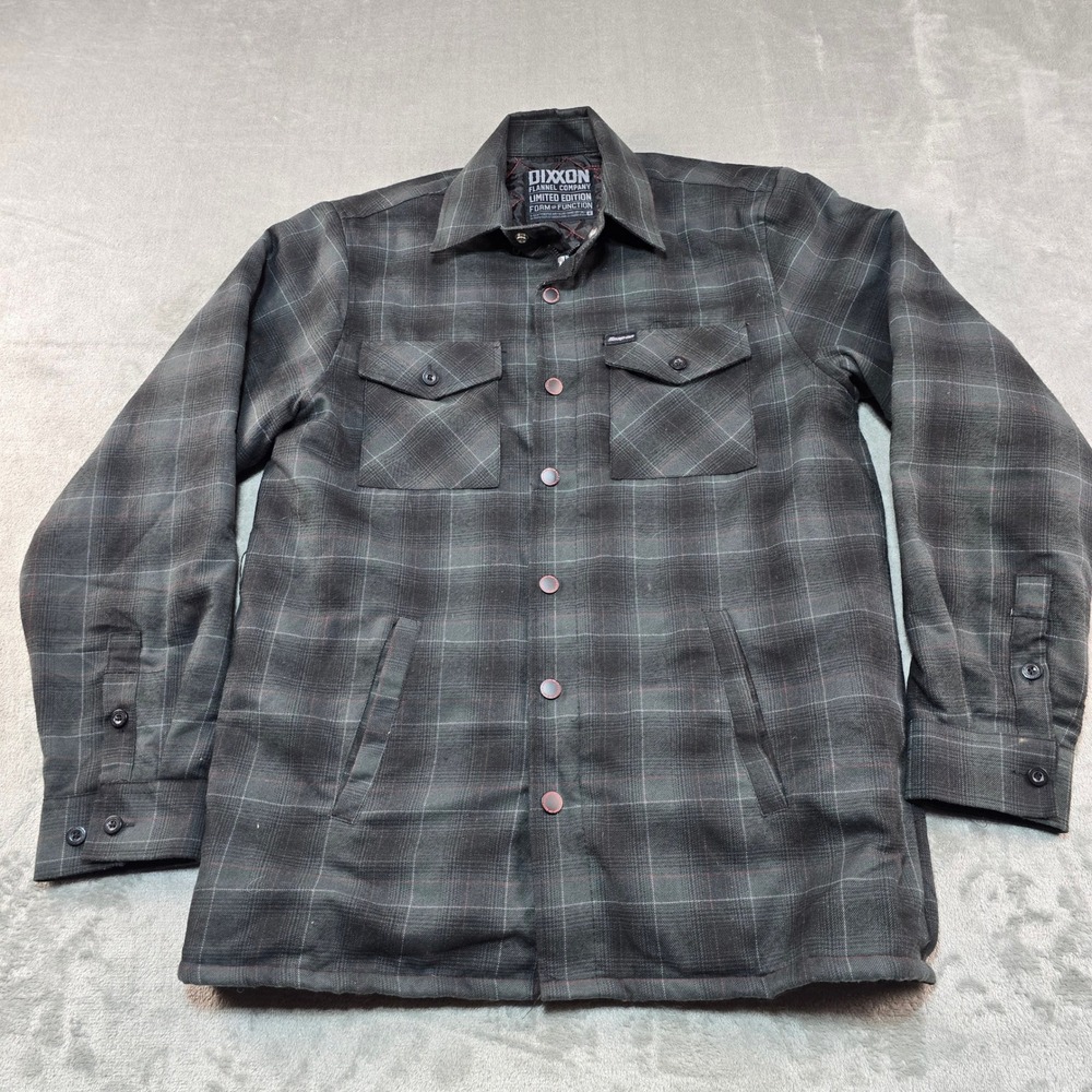 Dixxon Flannel Snap On Jacket Shacket Mens M Grey Plaid Quilted Limited Edition